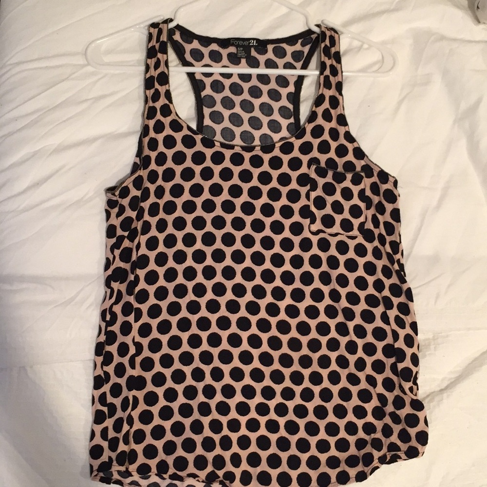 Forever 21 flowy tank top blush/black polka dots